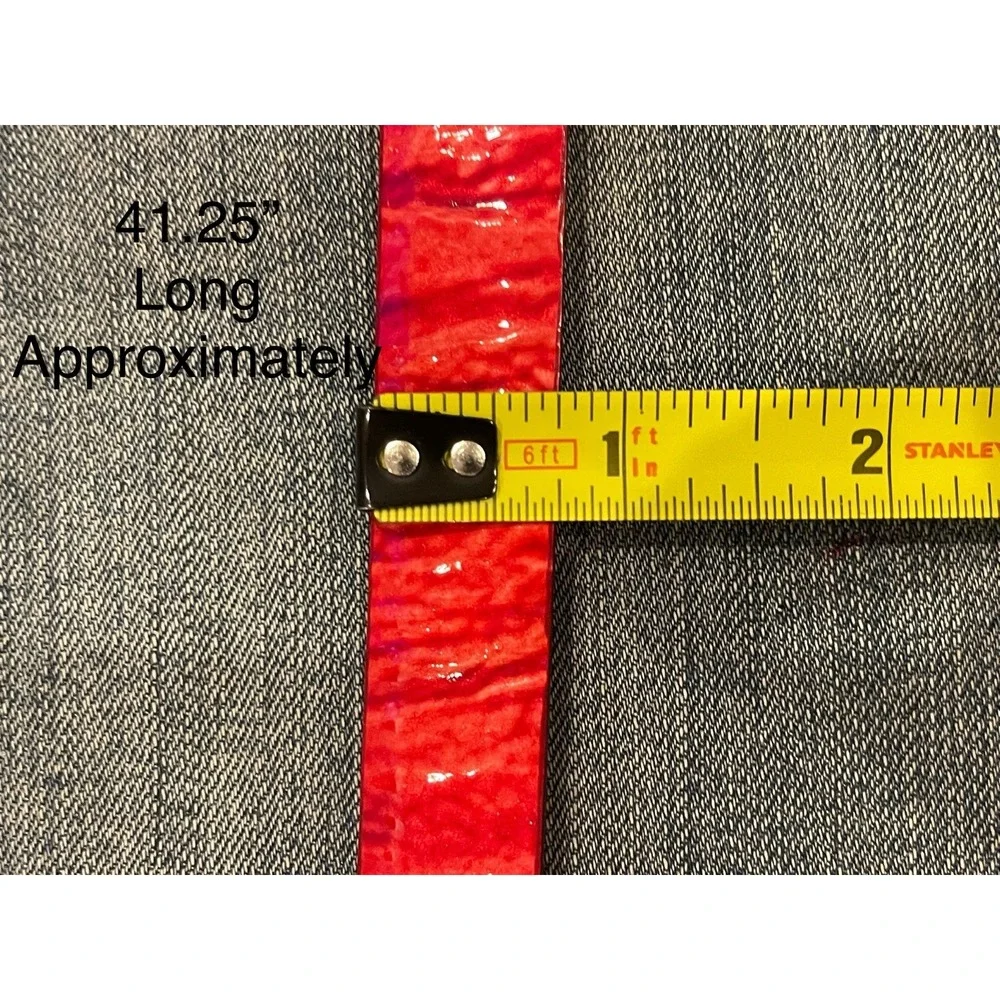 Landes Red Belt‎ 50279 Leather Skinny Texture Size L Silver Buckle